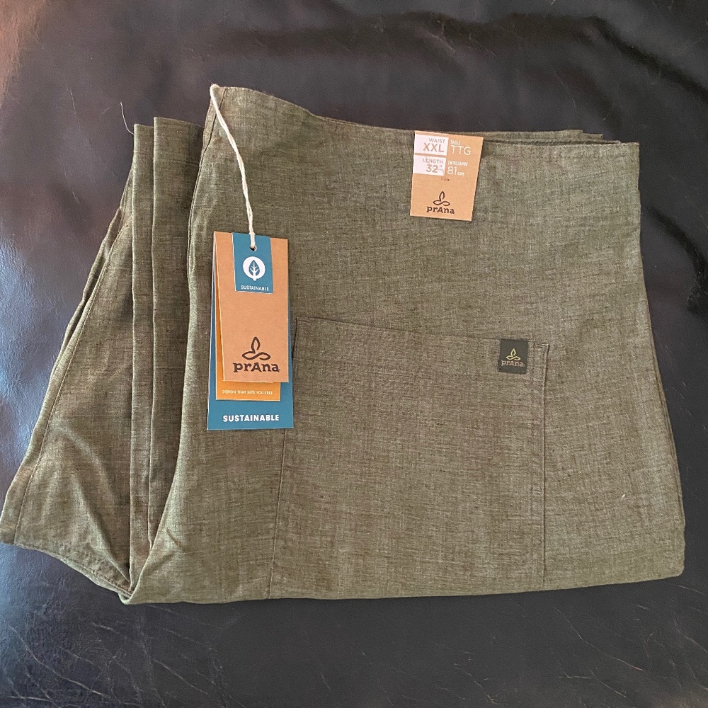 prAna Men’s Sutra Pant Cargo Green XXL/32 Sustainable Hemp Blend NWT